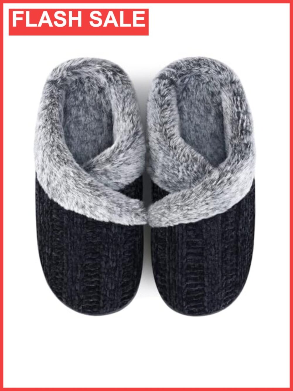 Women's Fuzzy Chenille Knit Memory Foam House Slippers